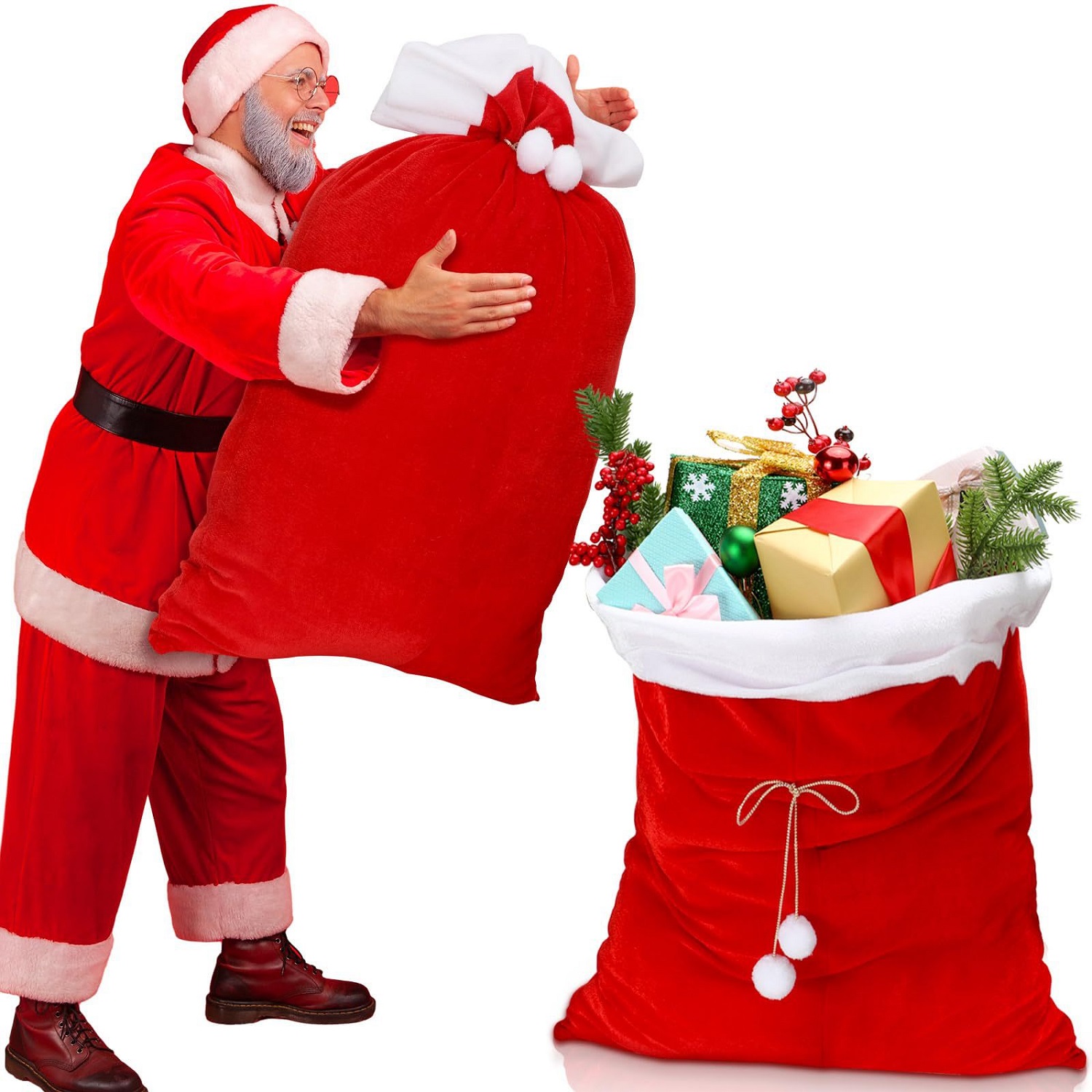 Luxury Xmas Bags - Kadife Noel Baba Hediye Çantaları Toplu